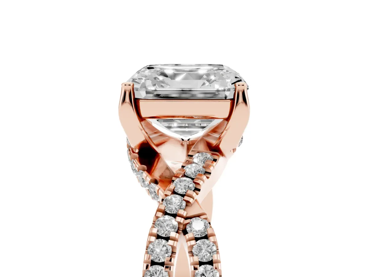 Asscher Cut Solitaire Twist Pave Diamond Engagement Ring with Prong Setting Rose gold