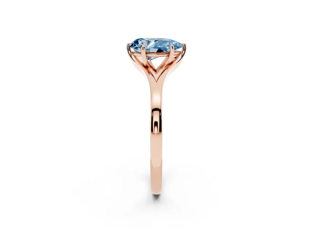 Fancy Blue Pear Cut Solitaire Diamond Ring with Six-Prong Setting and Tapered Band Rose gold
