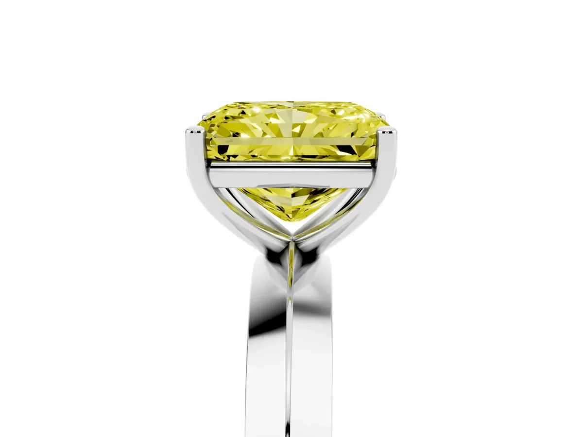 Fancy Yellow Radiant Cut Cut Solitaire Engagement Ring with Flat Band and Four-Prong Setting Platinum