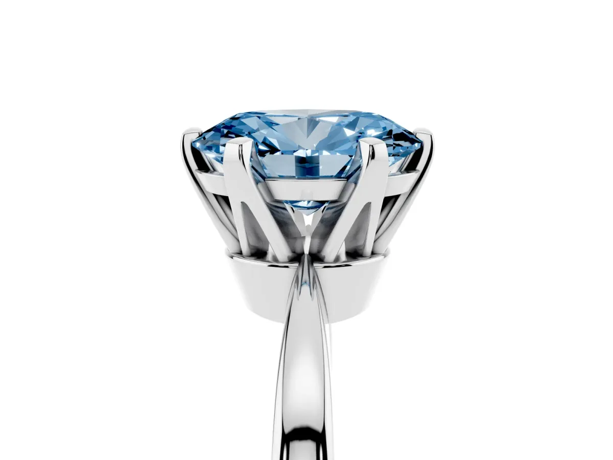 Fancy Blue Oval Cut Solitaire Engagement Ring with Six-Prong Setting and Tapered Band Platinum