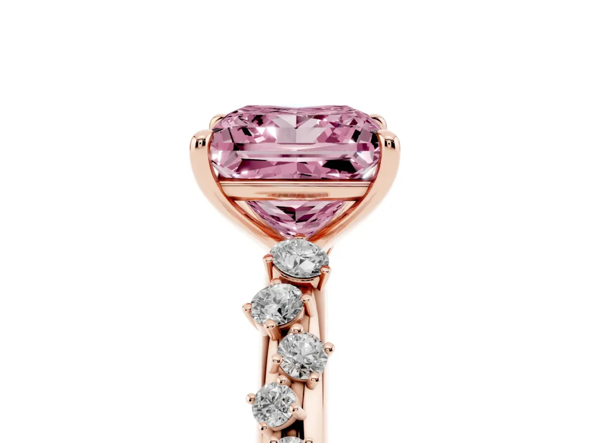 Fancy Pink Princess Cut Diamond Cluster Prong-Set Solitaire Ring Rose gold