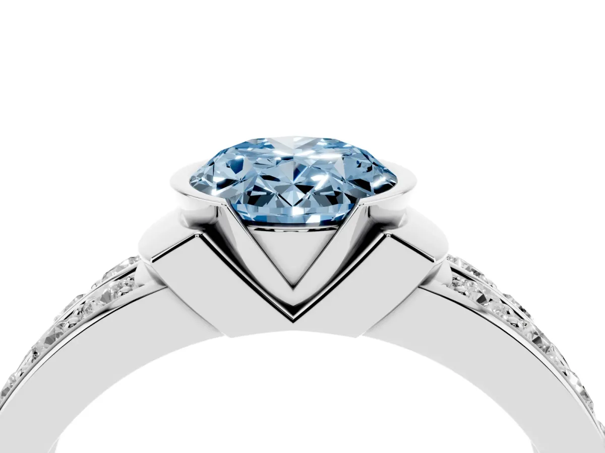 Fancy Blue Oval Cut Brilliant Diamond Channel Set Wide Band Ring with Bezel Setting Platinum