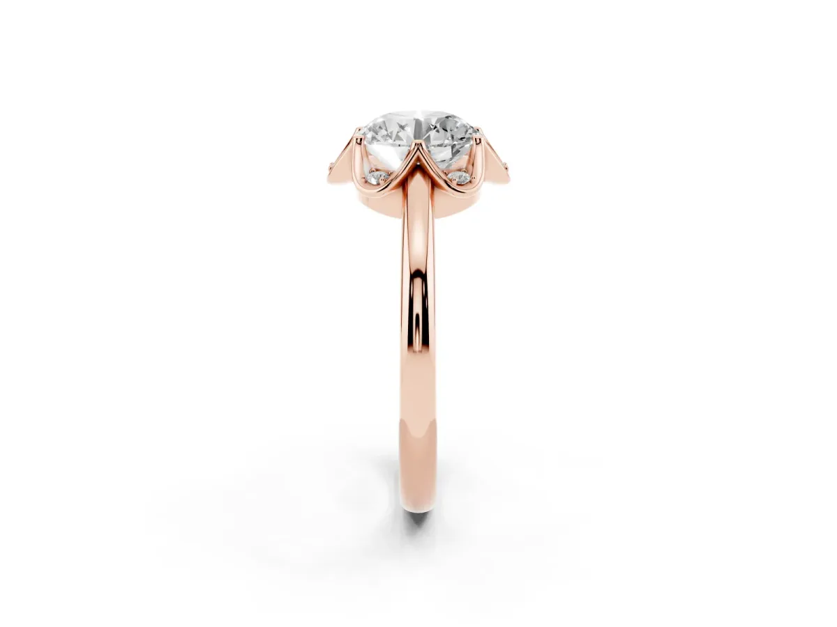 Round Cut Halo Diamond Ring with Round Cluster Setting, Solitaire Band, and Four-Prong Setting Rose gold