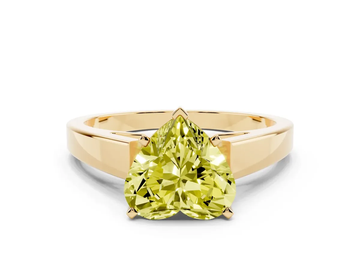 Fancy Yellow Heart Cut Solitaire Engagement Ring with Four-Prong Setting and Tapered Band Yellow gold