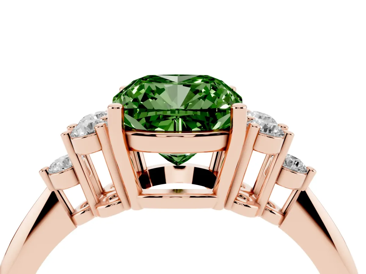 Fancy Green Cushion Cut Cut Diamond Cluster Ring with Solitaire Band and Four-Prong Setting Rose gold