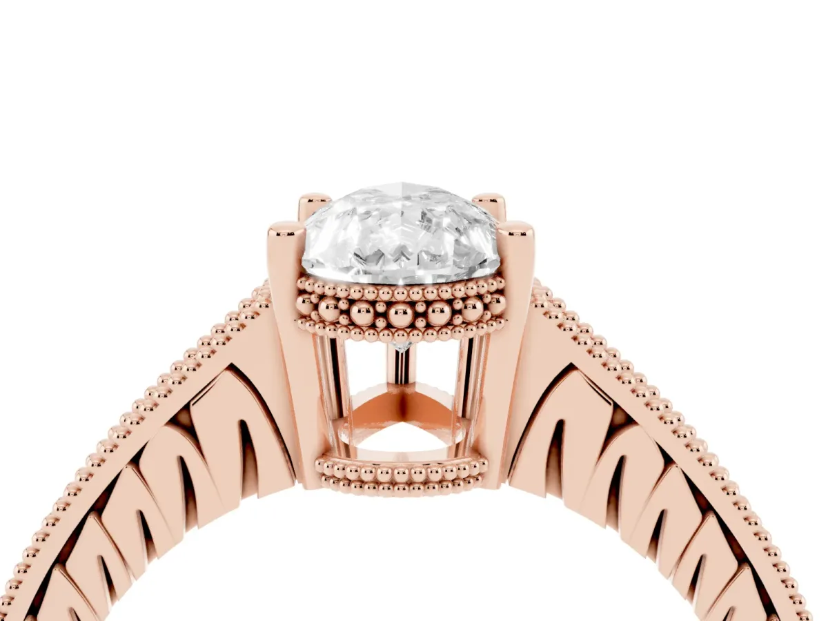 Pear Cut Solitaire Pavé Diamond Milgrain Engagement Ring with Four-Prong Setting Rose gold