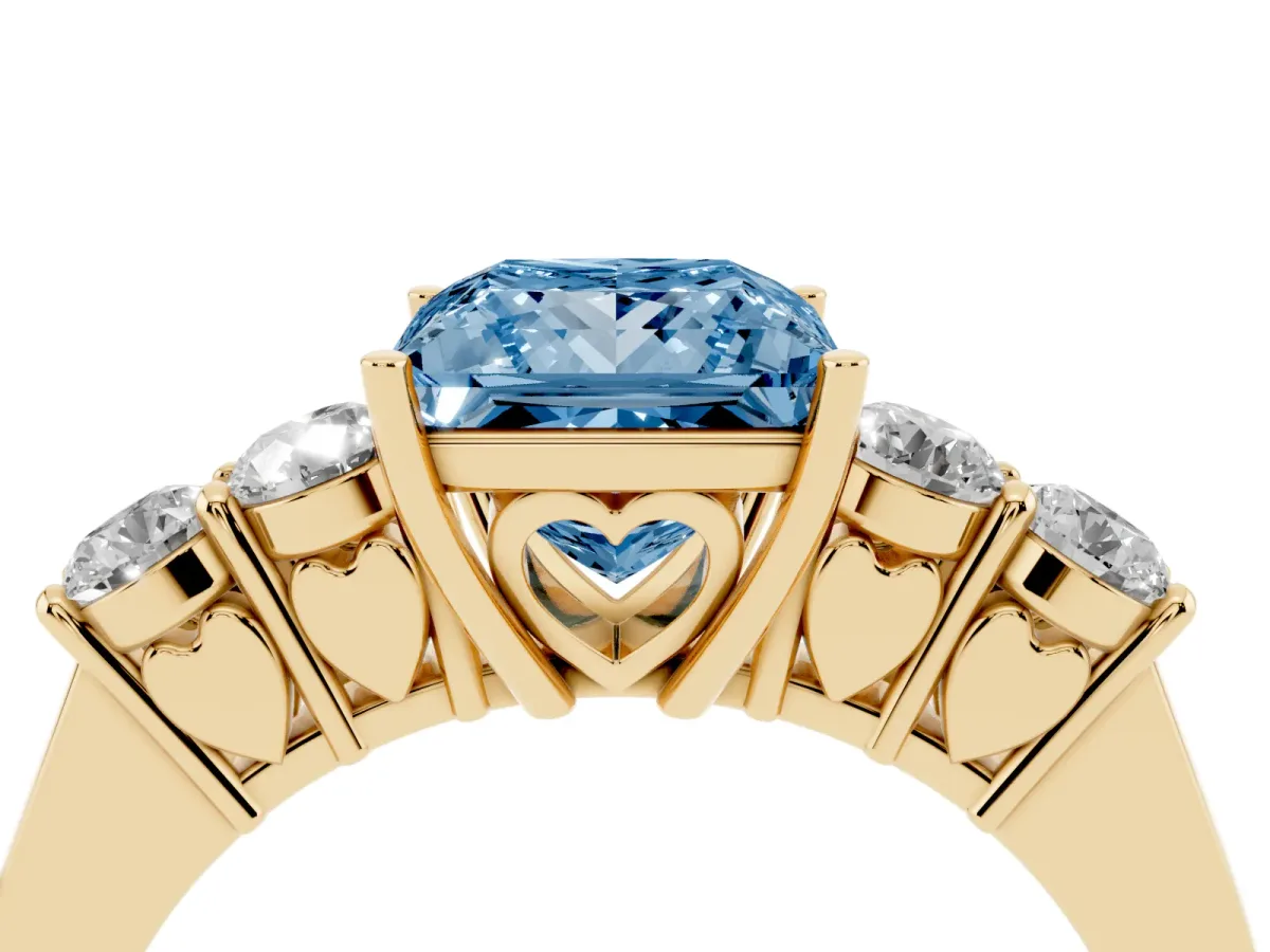 Fancy Blue Princess Cut Cut Diamond Five-Stone Prong Set White Gold Ring Yellow gold