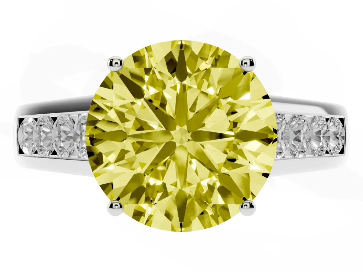 Fancy Yellow Round Cut Solitaire Channel-Set Diamond Engagement Ring with Four-Prong Setting Silver