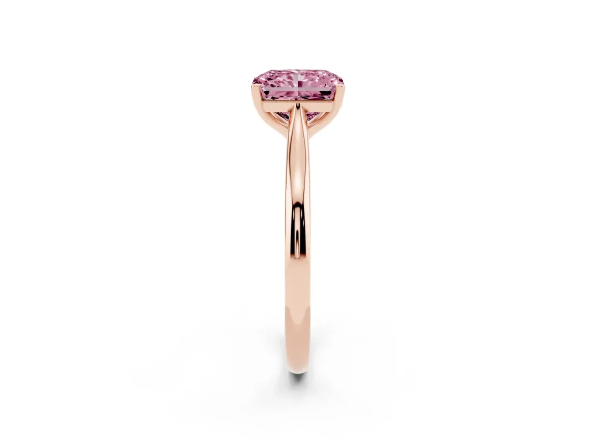 Fancy Pink Radiant Cut Cut Solitaire Ring with Cathedral Band and Four-Prong Setting Rose gold