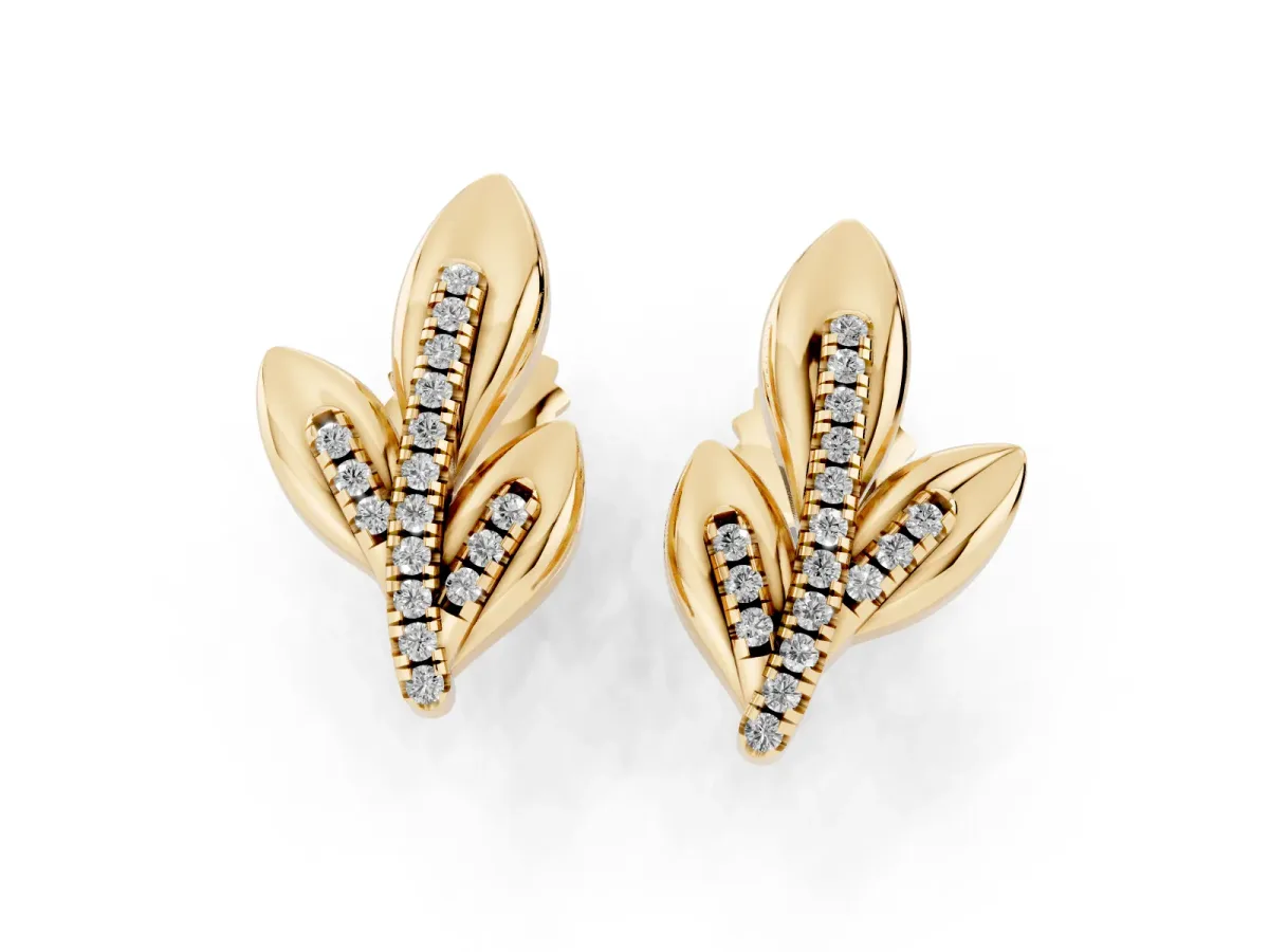 Round Diamond Olive Branch Stud Earrings Yellow gold