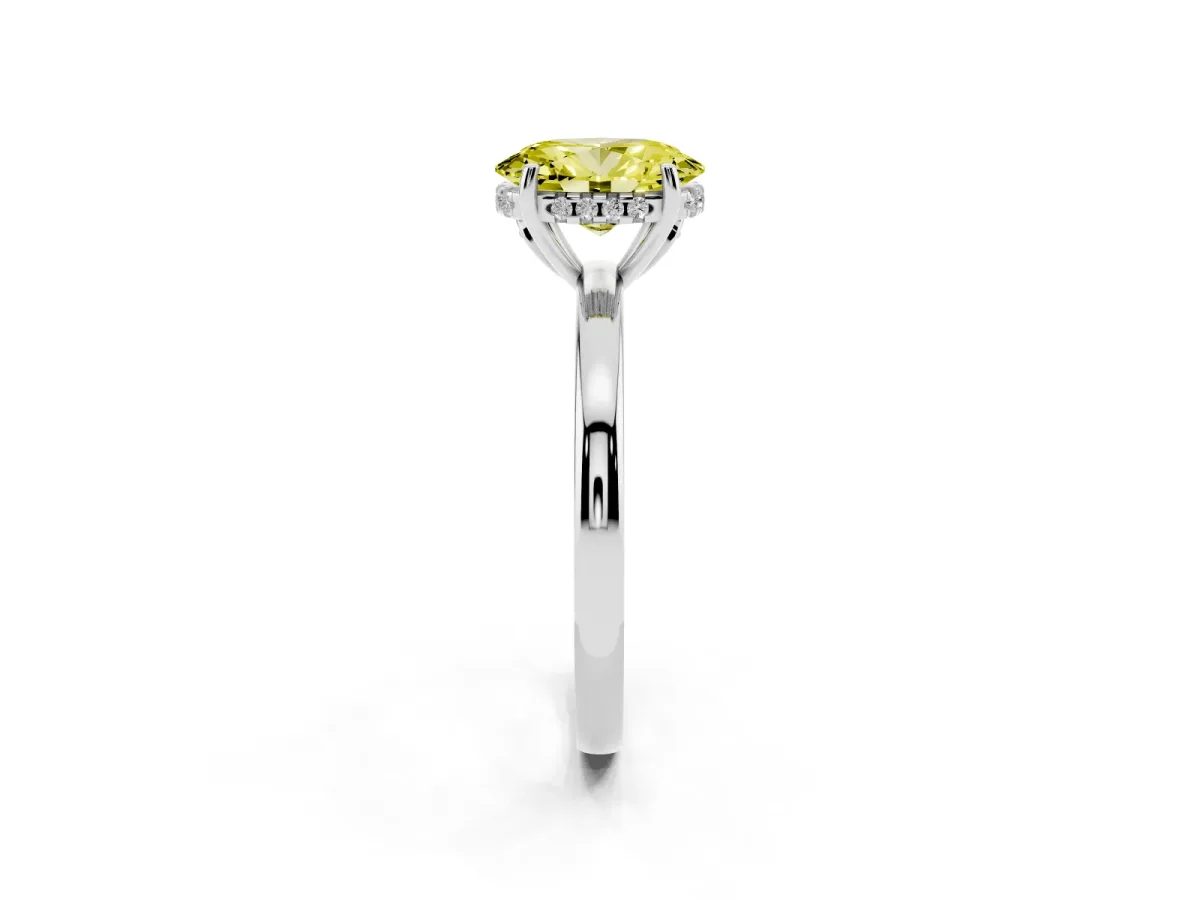 Fancy Yellow Oval Cut Solitaire Diamond Ring with Prong Setting and Plain Band Silver