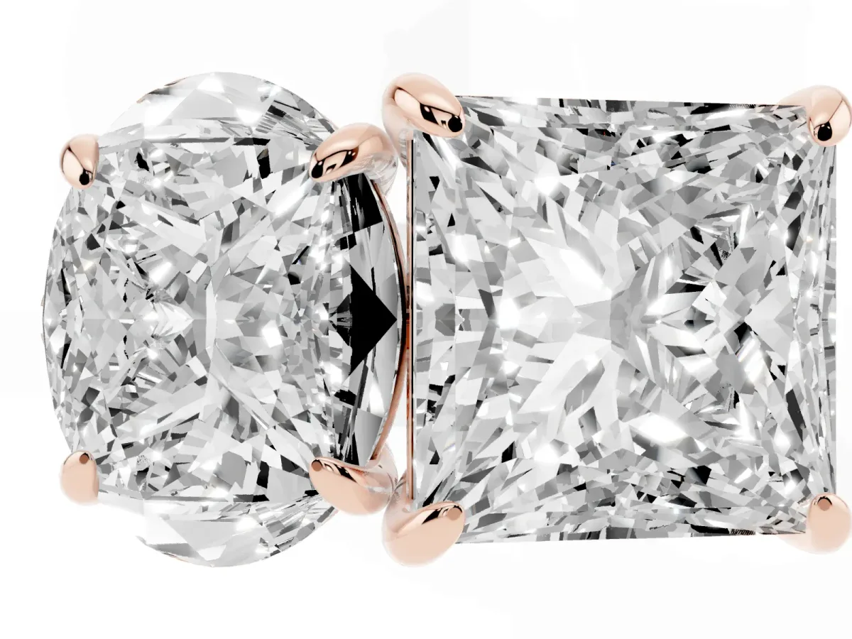 Oval and Princess Toi Moi Ring with Prong Setting and Micro Pave Band Rose gold
