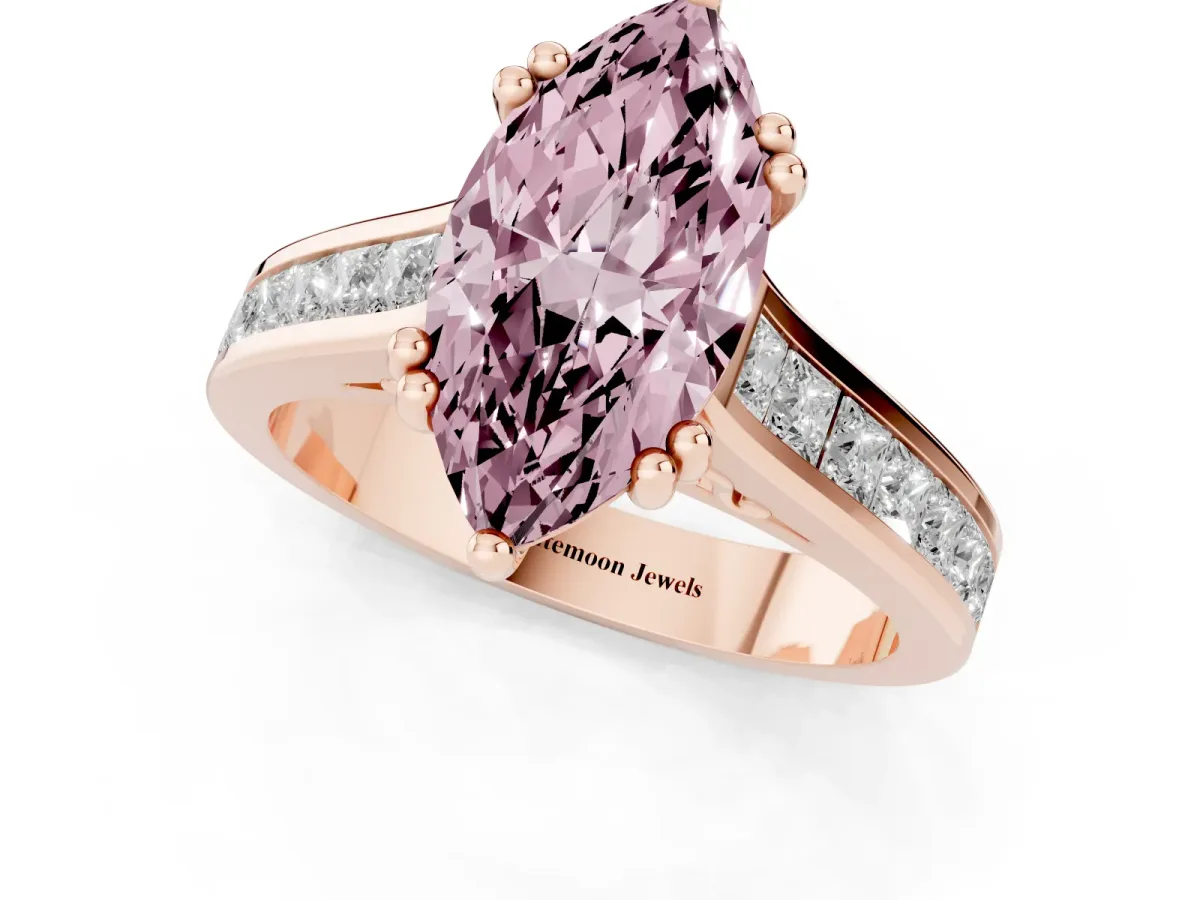 Fancy Pink Marquise Cut Cut Channel Set Solitaire Engagement Ring with Prong Setting Rose gold