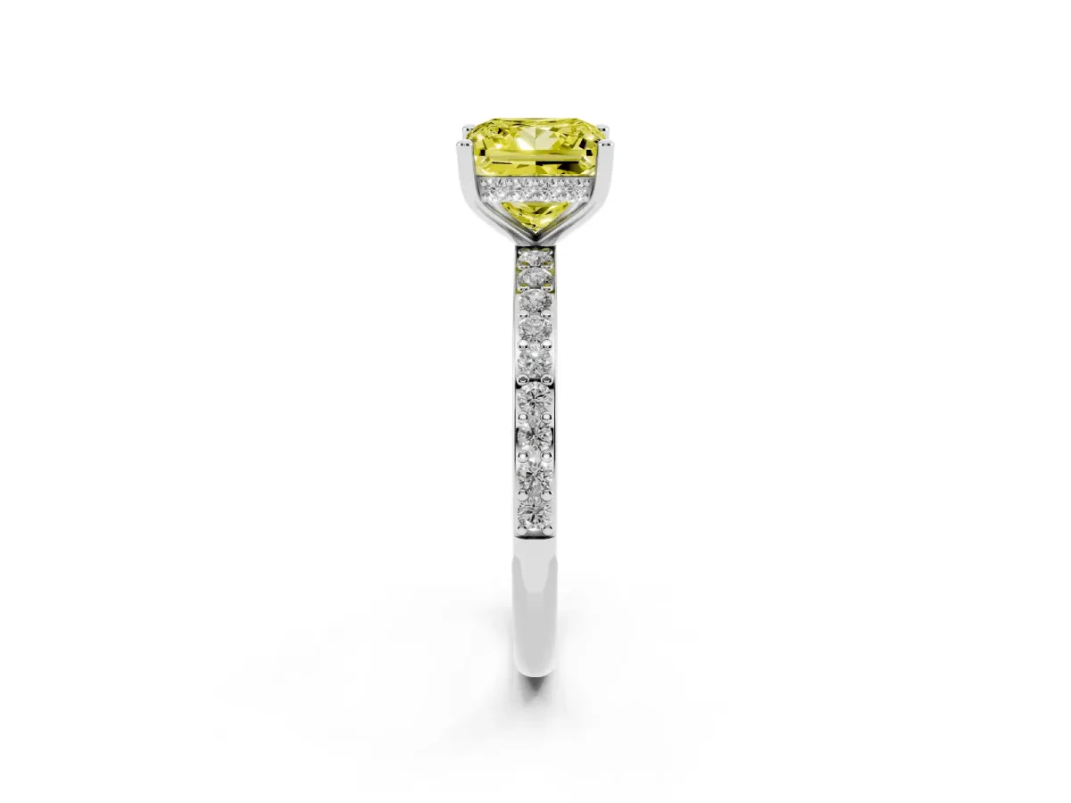 Fancy Yellow Princess Cut Cut Diamond Pavé Band Ring with Four-Prong Setting Silver