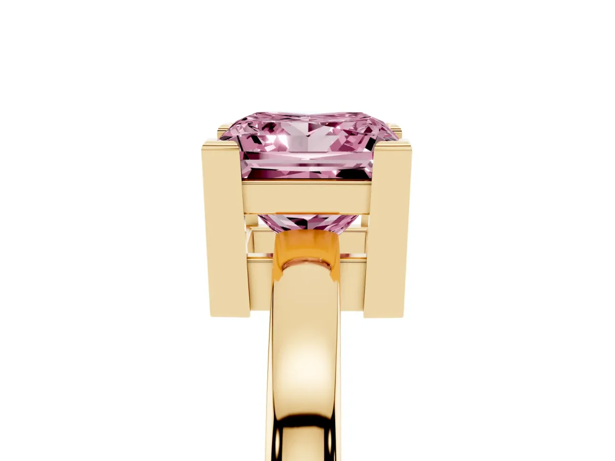 Fancy Pink Princess Cut Cut Solitaire Ring with Four-Prong Setting and Classic Band Yellow gold
