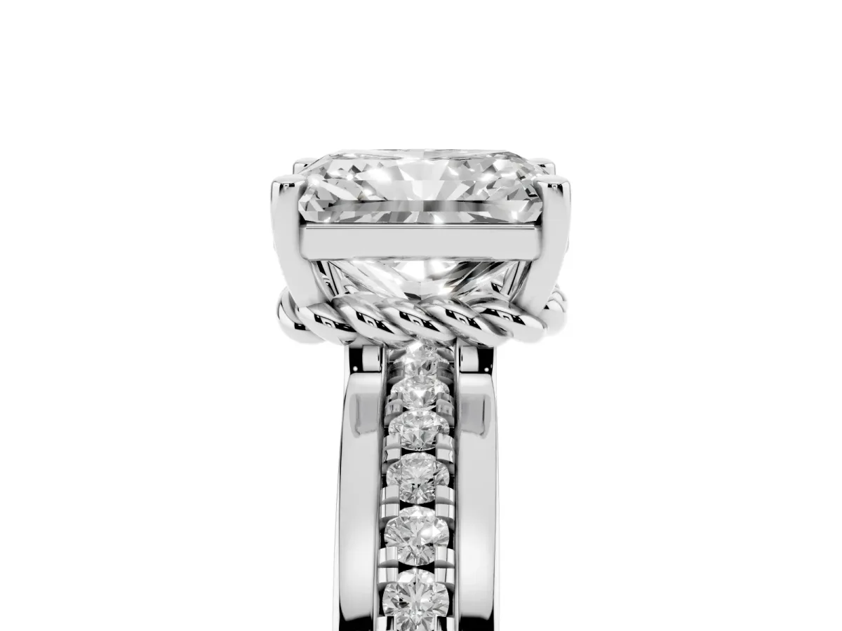 Radiant Cut Solitaire Diamond Ring with Channel Set Band and Six-Prong Setting Silver