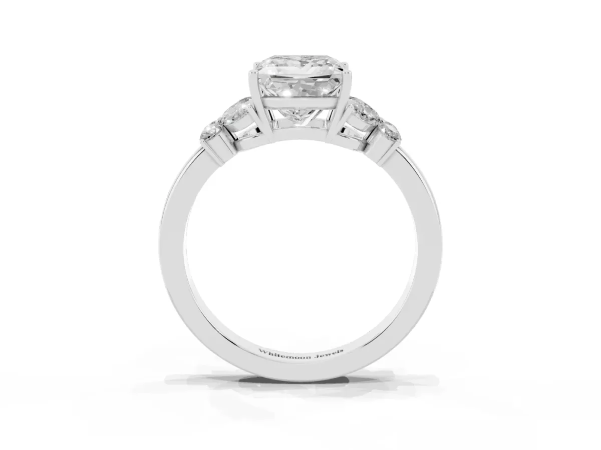 Princess Cut Cut Solitaire Floral Diamond Ring with Four-Prong Setting Platinum