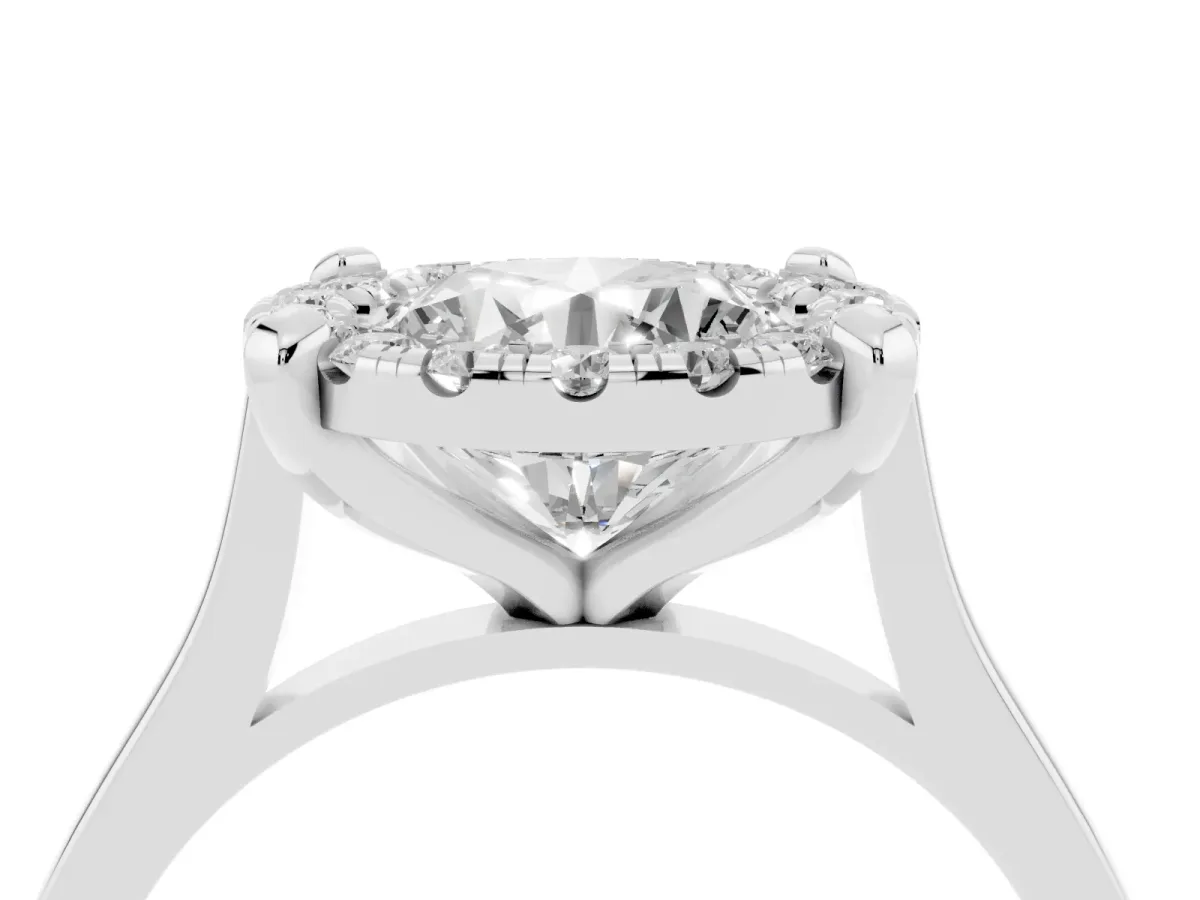 Round Cut Diamond Cluster Halo Solitaire with Four-Prong Setting Silver