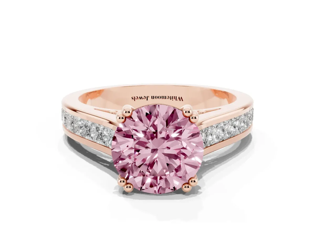 Fancy Pink Round Cut Cut Channel Set Solitaire Engagement Ring with Prong Setting Rose gold