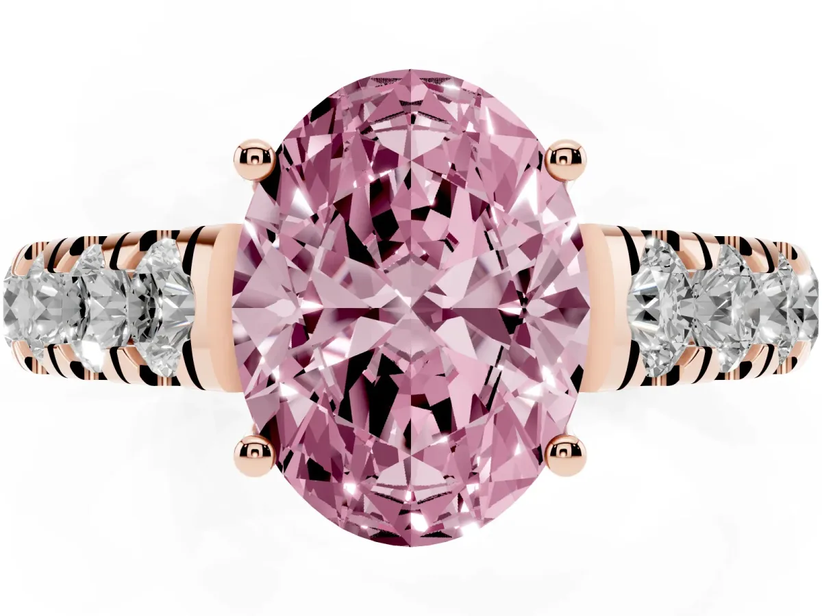 Fancy Pink Oval Cut Cut Diamond Solitaire Ring with Micro Pave Band and Prong Setting Rose gold