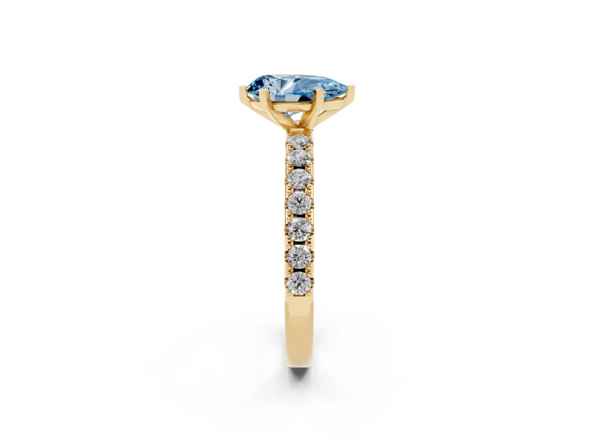 Fancy Blue Pear Cut Diamond Solitaire Pavé Band with Four-Prong Setting Yellow gold