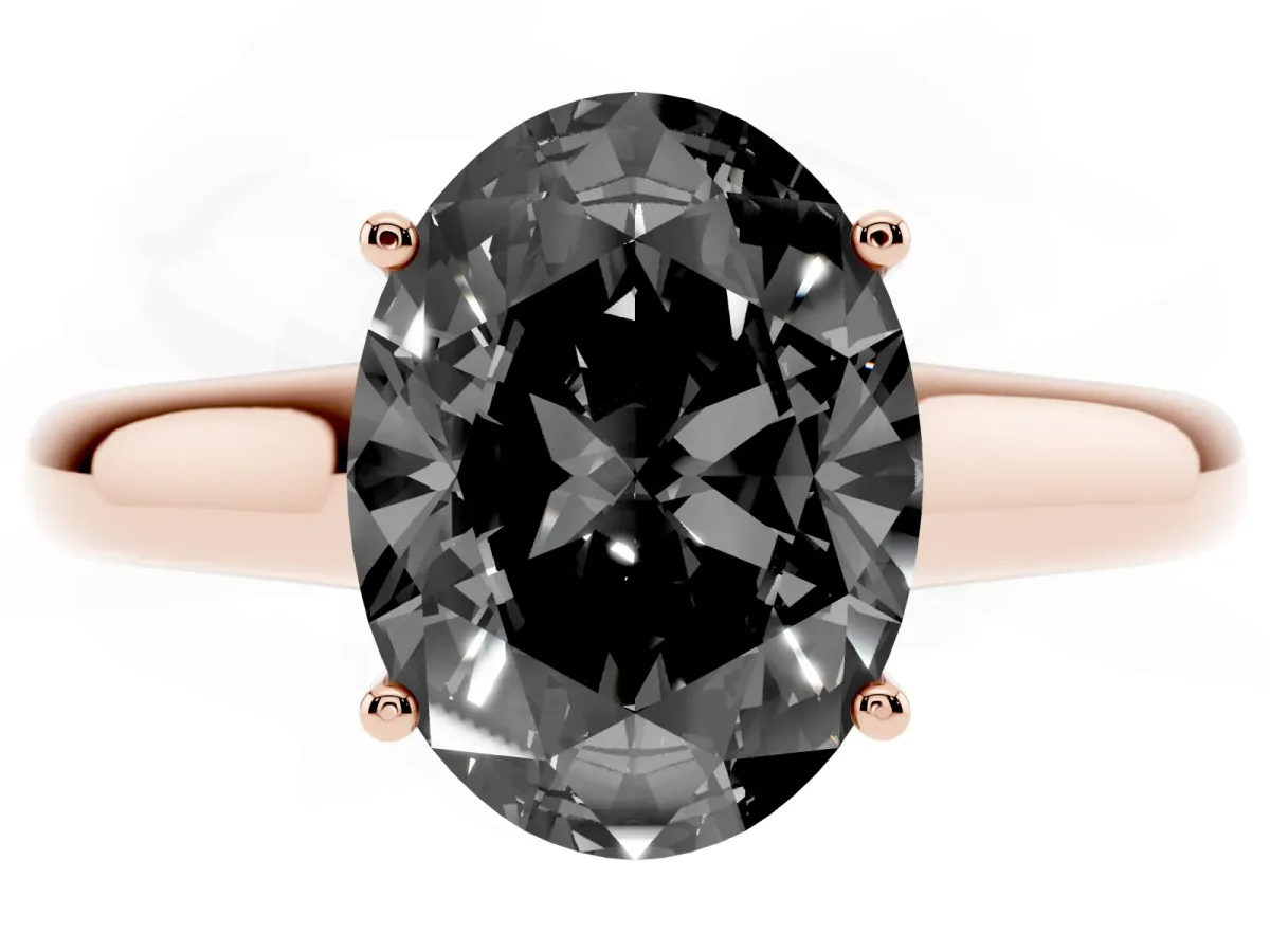 Fancy Black Oval Cut Solitaire Engagement Ring with Tapered Band and Four-Prong Setting Rose gold