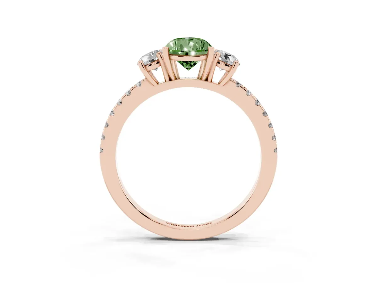 Fancy Green Three-Stone Pear Cut Cut Diamond Pavé Band with Prong Setting Rose gold