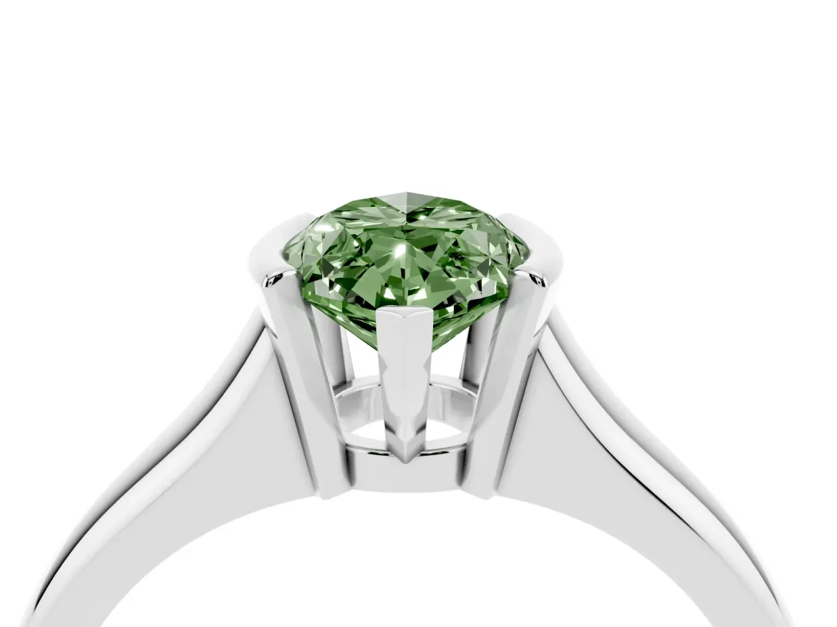 Fancy Green Marquise Cut Solitaire Tension Set Diamond Ring with Split Shank Band Platinum