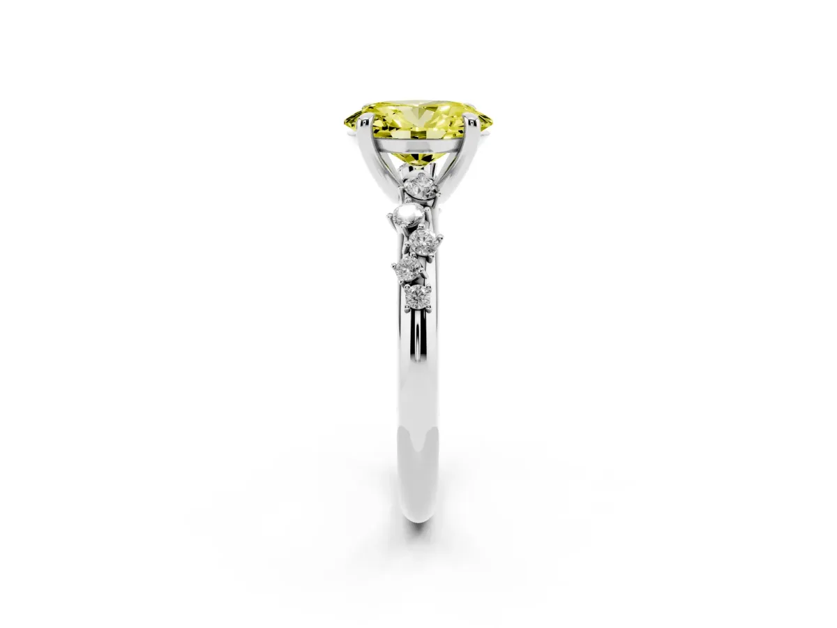 Fancy Yellow Oval Cut Cut Diamond Vine Band with Four-Prong Setting Platinum