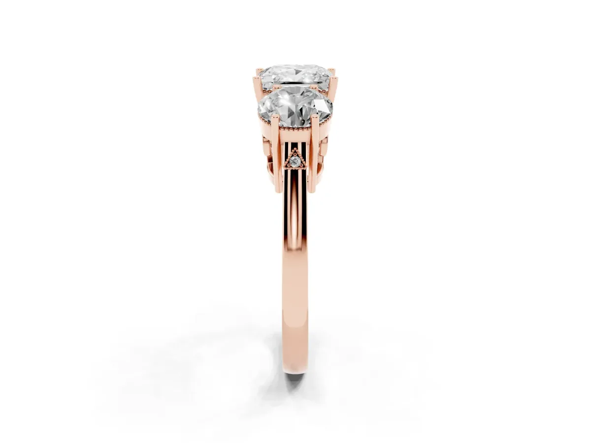 Three-Stone Princess Cut Diamond Engagement Ring with Prong Setting on a Classic Band Rose gold