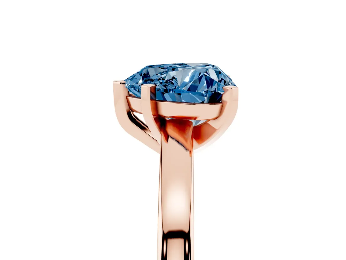 Fancy Blue Heart Cut Solitaire Diamond Engagement Ring with Four-Prong Setting on a Classic Band Rose gold