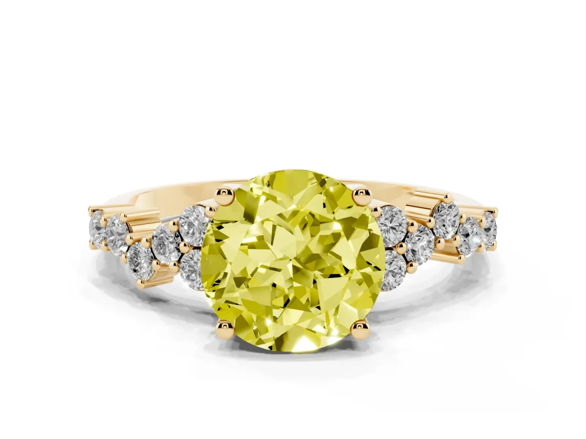 Fancy Yellow Round Cut Diamond Scattered Round Accent Ring with Prong Setting Yellow gold