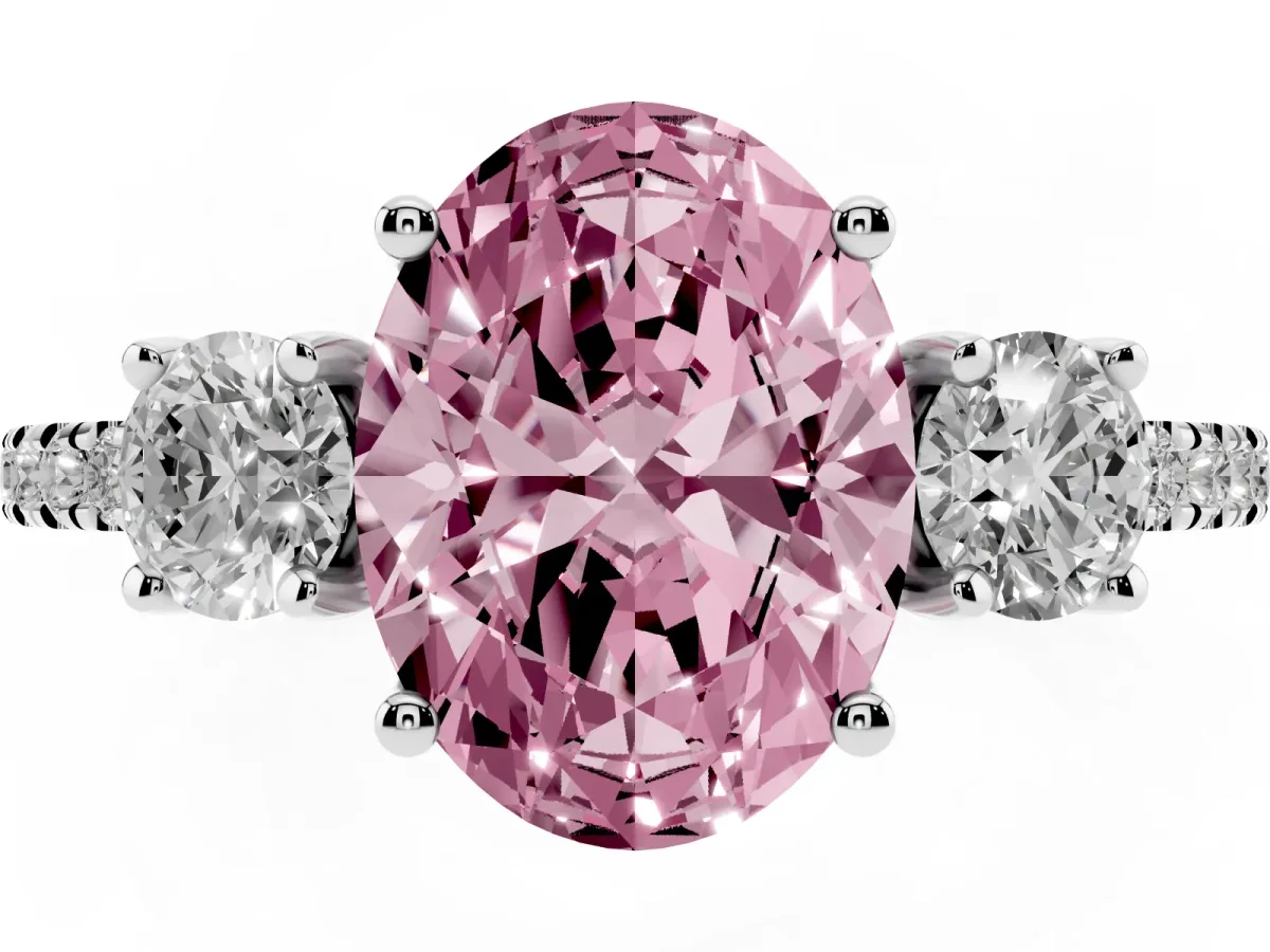 Fancy Pink Three-Stone Oval Cut Cut Diamond Pavé Band with Prong Setting Silver