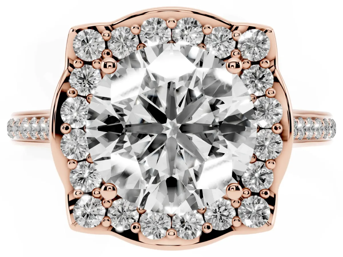 Round Cut Halo Round Diamond Pave Band with Four-Prong Setting Rose gold