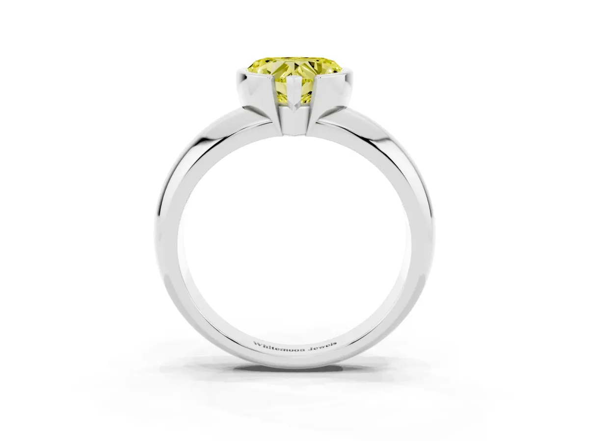 Fancy Yellow Heart Cut Solitaire Tension Set Diamond Ring with Wide Band White gold