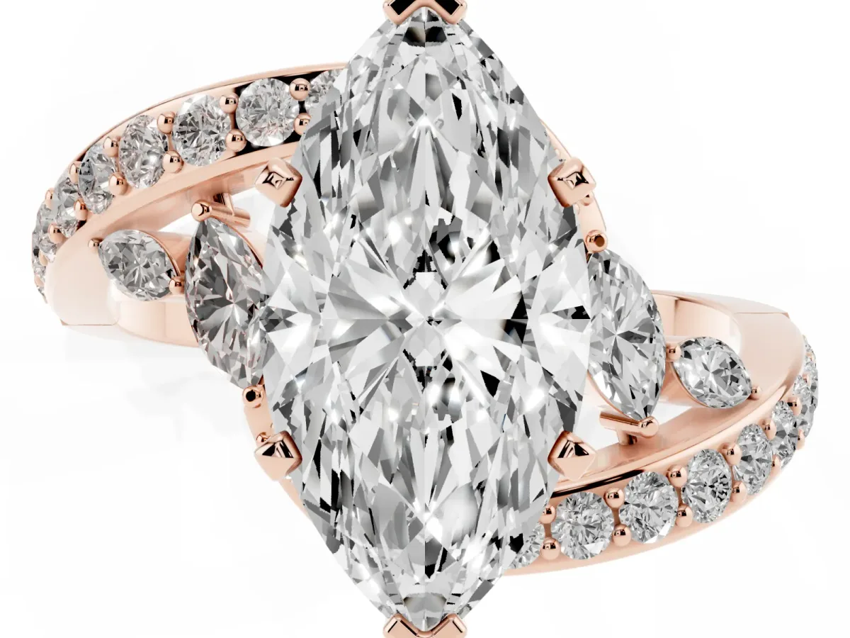 Marquise Cut Solitaire with Pavé Twist Band and Four-Prong Setting Rose gold