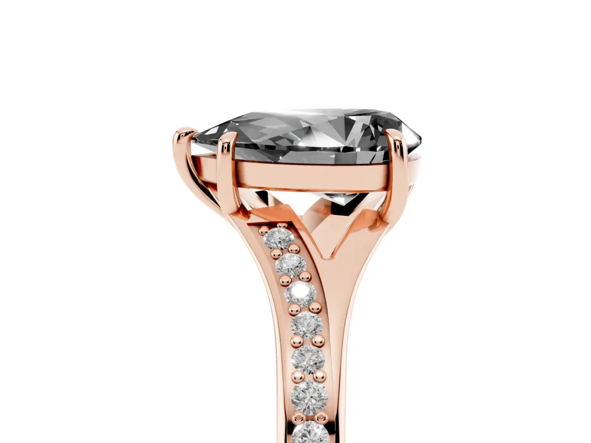 Fancy Black Pear Cut Diamond Solitaire Ring with Pavé Band and Prong Setting Rose gold