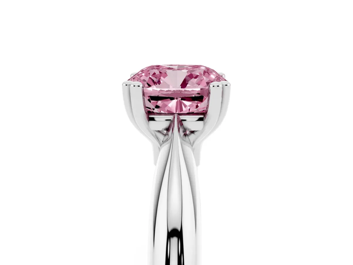Fancy Pink Cushion Cut Cut Solitaire Engagement Ring with Tapered Band and Four-Prong Setting Silver