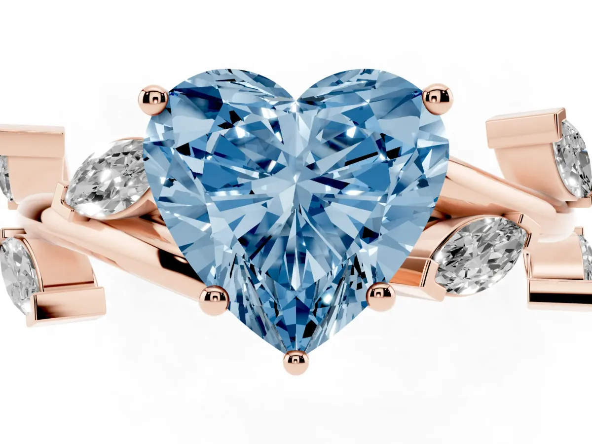 Fancy Blue Heart Cut Solitaire Twisted Band Marquise Accent Prong Setting Ring Rose gold