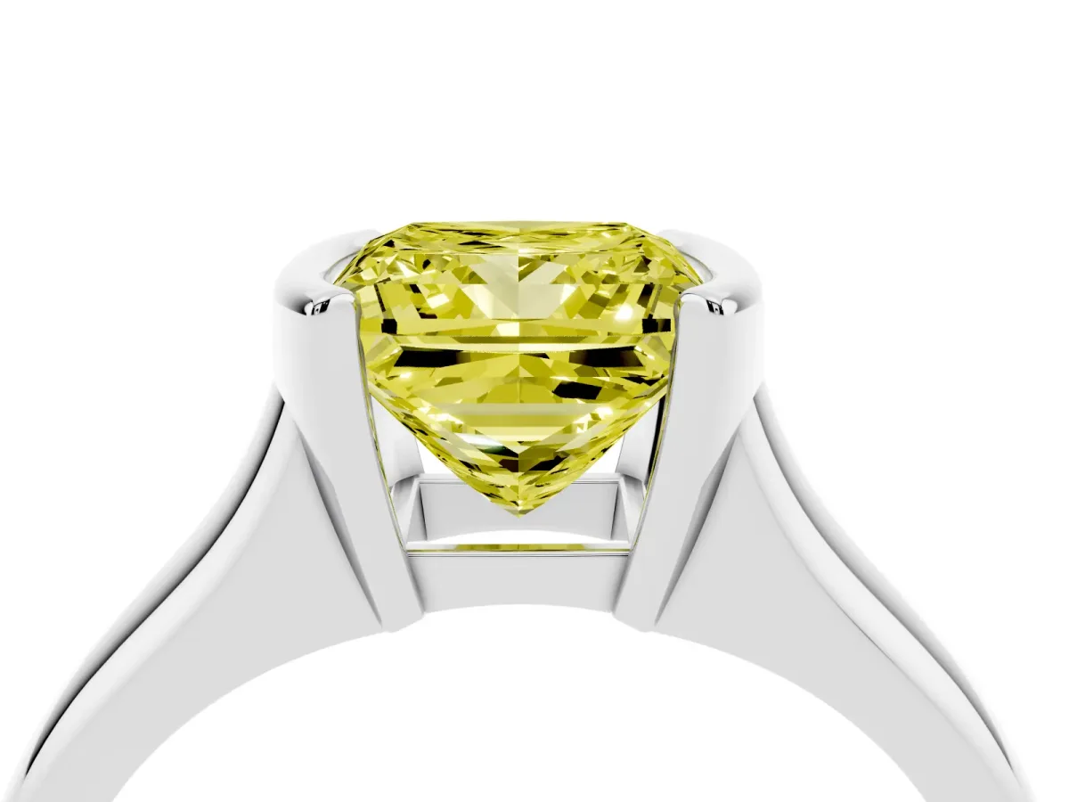 Fancy Yellow Princess Cut Solitaire Tension Set Diamond Ring with Split Shank Band Platinum