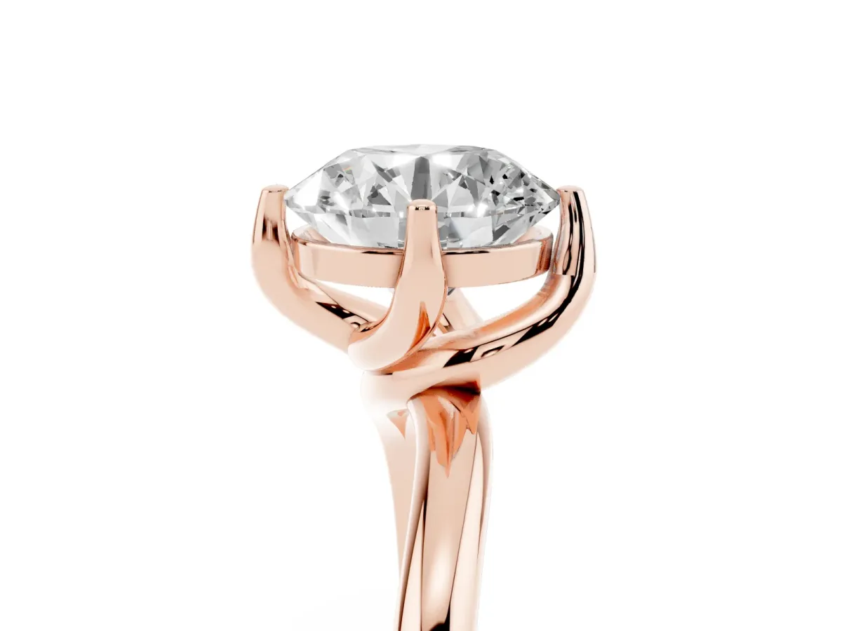 Round Cut Diamond Solitaire Engagement Ring with Four-Prong Setting and Classic Band Rose gold
