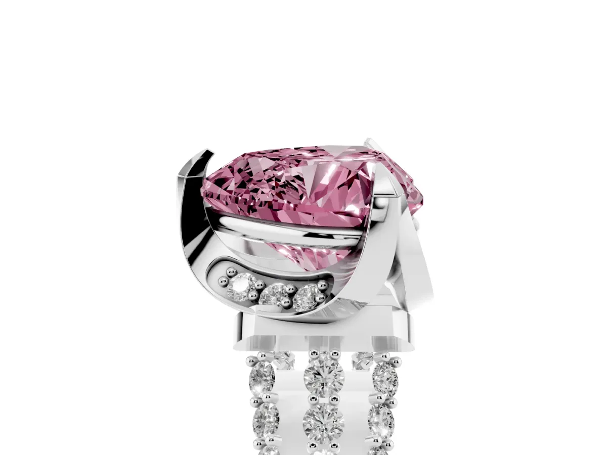 Fancy Pink Heart Cut Solitaire Pave Split Shank Ring with Four-Prong Setting Silver