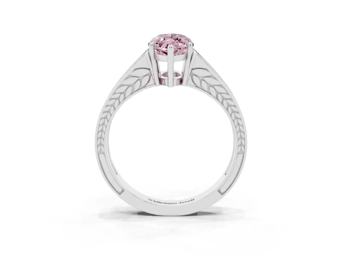 Fancy Pink Marquise Cut Diamond Split Shank Ring with Pavé Band and Four-Prong Setting Platinum