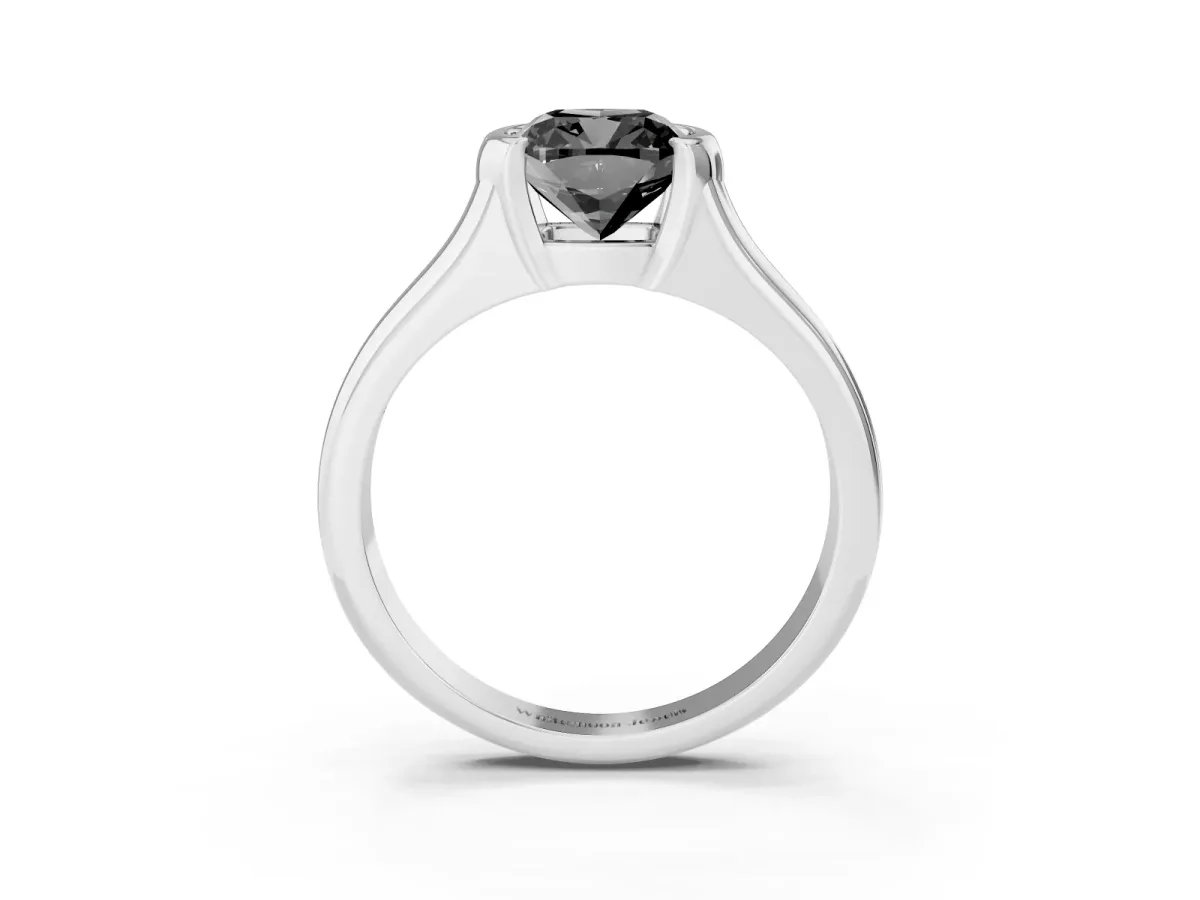 Fancy Black Cushion Cut Solitaire Tension Set Diamond Ring with Split Shank Band Silver