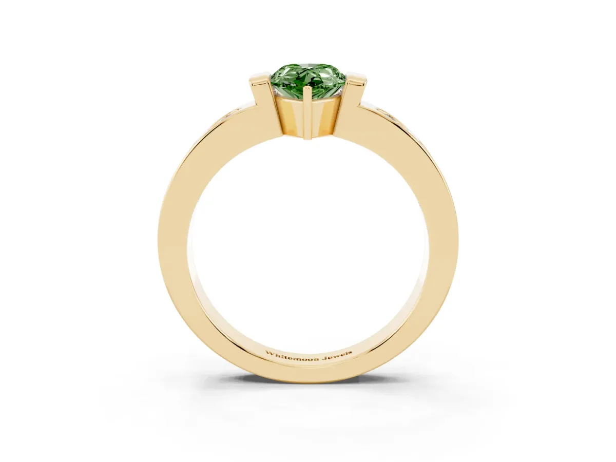 Fancy Green Pear Cut Brilliant Channel-Set Diamond Ring with Bezel Prong Setting Yellow gold