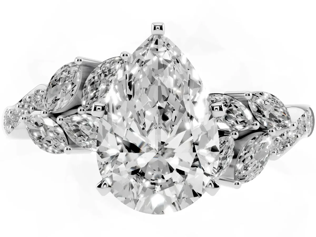 Pear Cut Solitaire Marquise Twist Band with Six-Prong Setting Silver