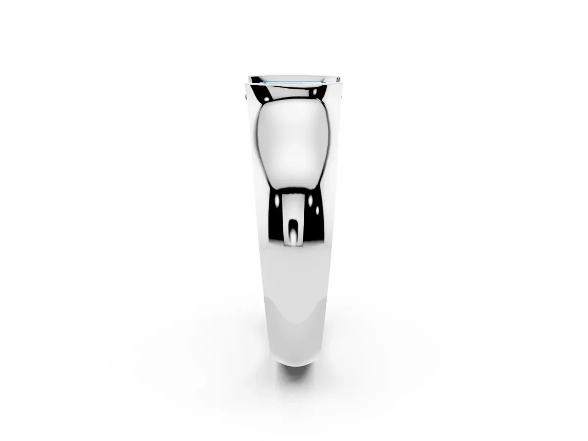 Fancy Blue Emerald Cut Solitaire Bezel Set Diamond Ring with Wide Band Platinum