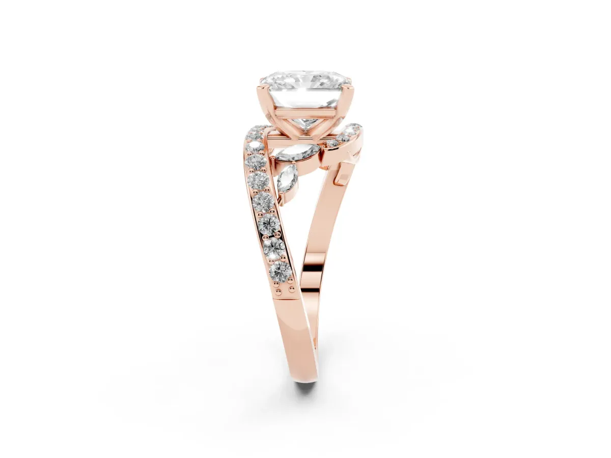 Radiant Cut Solitaire with Pavé Twist Band and Four-Prong Setting Rose gold