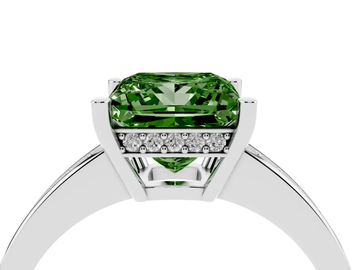 Fancy Green Princess Cut Solitaire Pavé Band Prong Setting Ring Silver