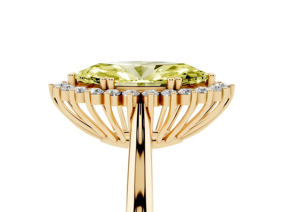 Fancy Yellow Marquise Cut Cut Diamond Halo Ring with Solitaire Band and Prong Setting Yellow gold